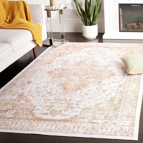 Miniatura 9 de SAFAVIEH Alfombra lavable Arizona Collection – 5 x 8 pies, ovalada, beige y dorado, antideslizante y fácil de limpiar, ideal para sala de estar