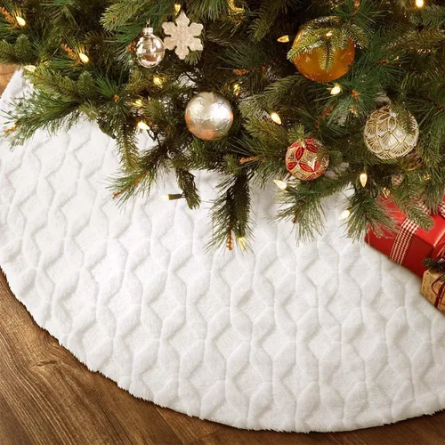 Miniatura 12 de Hommtina Falda de Árbol de Navidad de 48 Pulgadas Blanca, Decoraciones de Árbol de Navidad Falda de Árbol de Piel Sintética para Navidad Fiestas