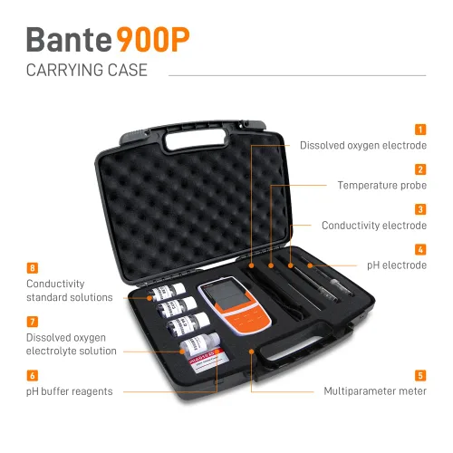 Miniatura 3 de Bante 900P Medidor portátil de pH/conductividad/oxígeno disuelto Medidor de calidad de agua multiparámetro para medir pH, ORP, iones