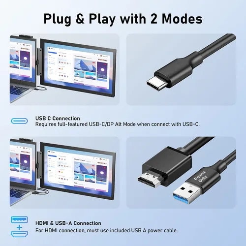 Miniatura 5 de Extensor de pantalla para laptop, 14 pulgadas FHD 1080P IPS Extensor de monitor para portátil con puerto USB C/HDMI, pantalla Plug and Play Monitor