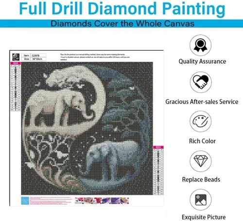 Miniatura 4 de Eiazuiks Kits de pintura de diamantes para adultos, elefante 5D DIY kits de arte de diamantes de perforación completa puntos de diamantes para G2978