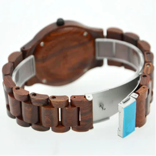 Miniatura 3 de Bewell W086B - Reloj de pulsera para hombre, de madera, analógico, de cuarzo, ligero, hecho a mano, de madera, W086B-Red, 1