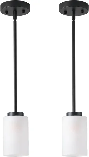 Miniatura 9 de Lámparas Colgantes Mini de 1 Luz, Candelabro Moderno Colgante Lámpara de Techo con Pantalla Blanca Esmerilada, Iluminación Colgante de Níquel