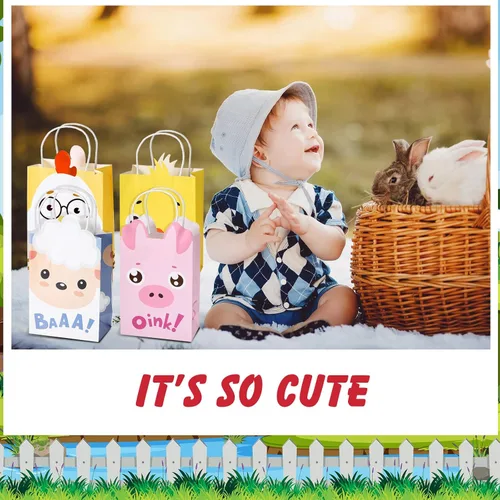 Miniatura 7 de Tallew Paquete de 16 bolsas de recuerdo de fiesta de animales de granja con asas, bolsas de regalo de granjero de granja, papel de estraza