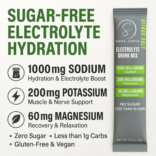 Miniatura 2 de Paquetes de hidratación de mezcla de bebidas con electrolitos: 1000 mg de sodio, potasio y magnesio en polvo hidratante de sal de cítricos, cero