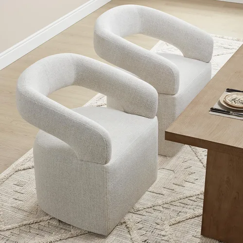 Miniatura 10 de KISLOT Juego de 1 sillas de comedor tapizadas, modernas sillas de comedor con ruedas ocultas, sillas de cocina con brazo con tela de aspecto