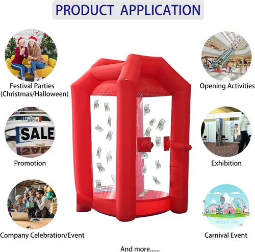 Miniatura 3 de SAYOK Cabina inflable de dinero con soplador de aire para eventos, promoción (rojo, 4.92 x 4.92 x 8.2 pies)