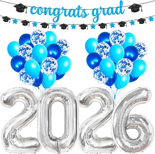 Miniatura 9 de KatchOn, Cartel de feliz graduación con purpurina, sin bricolaje, pre-encordado, decoraciones de graduación 2026, decoraciones de gorra