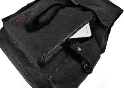 Miniatura 3 de FH Mochila de lona estilo vintage, mochila negra para hombres y mujeres, mochila de viaje para computadora portátil