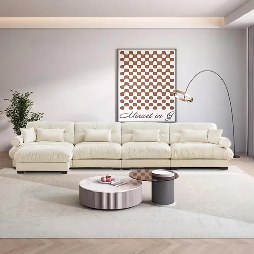 Miniatura 62 de Reposapiés Otomano Tapizado de Terciopelo con Cojín para Sofá Seccional Sofá 300 libras para Sala de Estar (Beige)