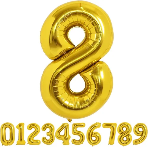 Miniatura 9 de TONIFUL Globos grandes de 50 pulgadas con números dorados del 0 al 9, globo digital grande de Mylar número 5 digital cinco para fiestas