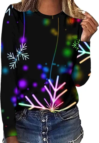 Miniatura 4 de Women'S Sweatshirt Shirts Funny Christmas Pattern Printed Pullover Lightweight Comfy Sweater Drop Shoulder Fall Tops Novedad Recent Orders Black