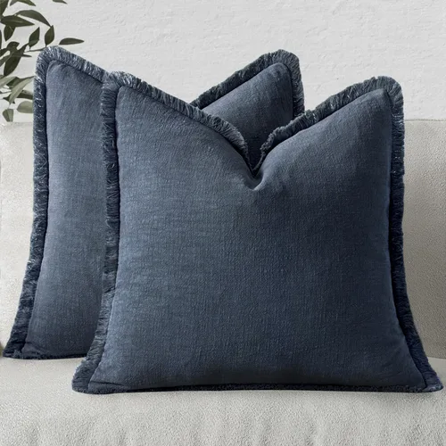 Miniatura 7 de MIULEE Juego de 2 fundas de almohada decorativas de lino neutro con flecos, fundas de cojín de estilo bohemio con borlas para sofá, cama, sala