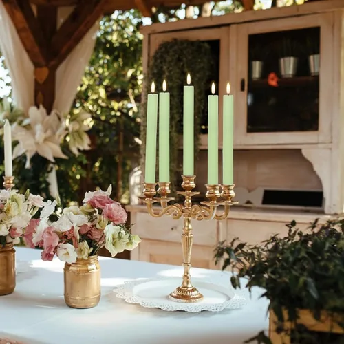 Miniatura 5 de Velas cónicas parpadeantes verdes sin llama que funcionan con pilas con control remoto de 10 teclas y temporizador, 6 paquetes de velas LED de cera