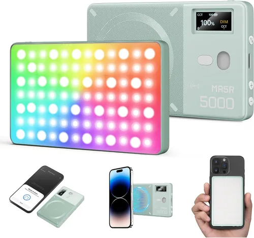 Miniatura 12 de GODOX MA5R - Luz de relleno LED con difusor suave, carga magnética, iluminación para selfies, mini luces de cámara 1800K-10000K, 14 modos FX
