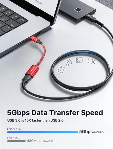 Miniatura 2 de JSAUX Adaptador USB C a USB 3.0 [2 unidades], USB C macho a USB hembra OTG adaptador compatible con MacBook Pro/Air, iPhone 17 Pro Max/iPhone Rojo