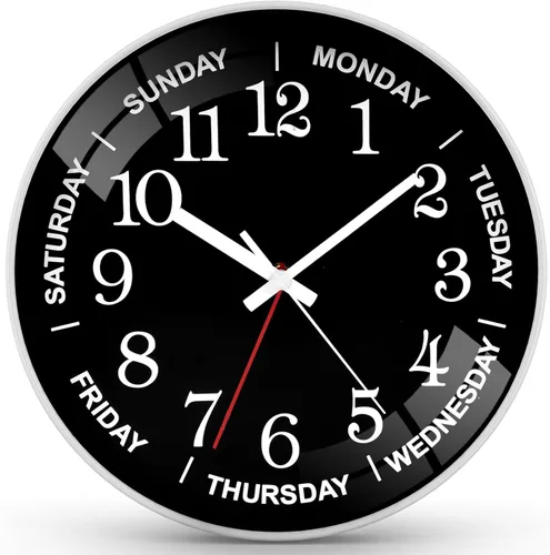 Miniatura 12 de QINFIEY Reloj de pared de matemáticas de 12 pulgadas con movimiento silencioso sin tictac, reloj de pared de cuarzo de calidad para oficina, aula