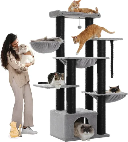 Miniatura 11 de MUTTROS Maine Coon Árbol para Gatos-67 Torre Grande para Gatos de Interior Gatos Grandes Adultos con 7 Postes Rascadores Negros Gruesos (φ4.3)