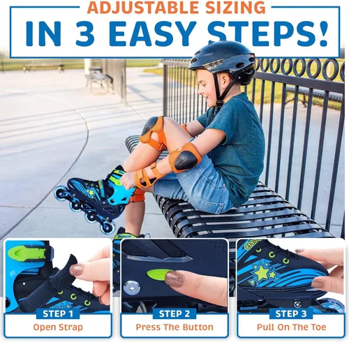 Miniatura 5 de XINO SPORTS Combo 2 en 1, Patines para niños Patines en línea - Patines intercambiables con luz LED para niños de 6 a 12 años, adolescentes y Negro