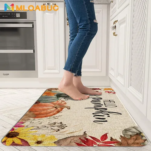 Miniatura 2 de Juego de 2 Tapetes de Cocina Hello Fall, Alfombra de Cocina de Calabaza de Acción de Gracias, Alfombra de Piso Decorativa Creativa de Vacaciones