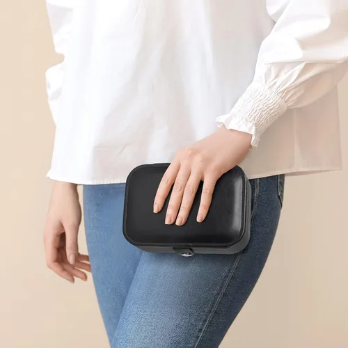 Miniatura 6 de Mpeyuiltic Joyero de viaje, estuche de joyería portátil de piel sintética pequeño para mujeres y niñas, organizador de joyas de viaje de doble capa