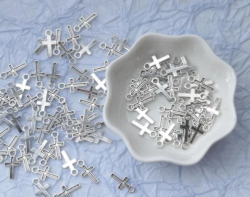Miniatura 2 de 100 dijes de cruz de plata y oro de 0.630 x 0.315 in, aleación vintage de crucifijo de paz, cuentas para manualidades, kits de fabricación de joyas