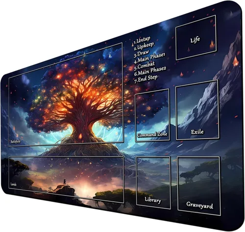 Miniatura 21 de MTG - Tapete de juego con zonas, bordes cosidos, tapete MTG para TCG de 24 x 14 pulgadas, tapete de juego entintado con bolsa de almacenamiento