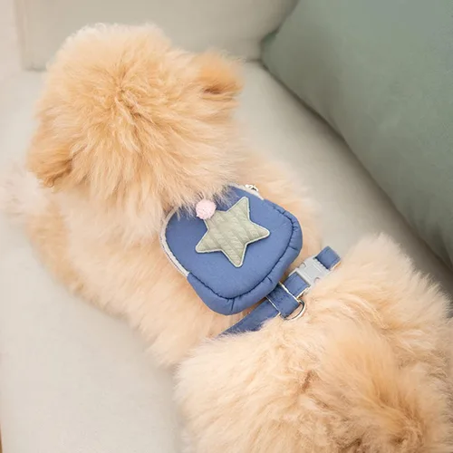 Miniatura 2 de Zerodis Juego de correa de arnés para mascotas, bonita mochila y chaleco para perros y gatos, distribución uniforme de la presión, diseño a presión