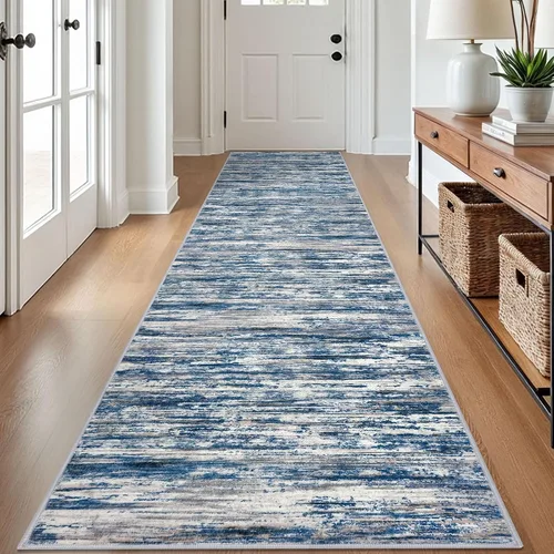 Miniatura 118 de SIILOOM 2 x 3 Alfombra moderna y abstracta para entrada, alfombra neutra azul marino gris multicolor súper suave de área pequeña, alfombras lavables