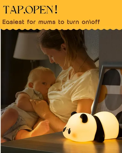 Miniatura 3 de Recolte - Bonita luz nocturna de panda con lazo de regalo, lámpara LED de silicona blanda para animales, luz regulable de 3 niveles para niños