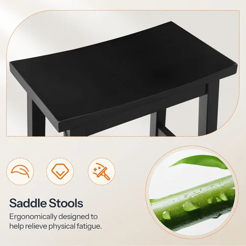 Miniatura 6 de HOOBRO Taburetes de bar, juego de 2 sillas de bar, taburetes de bar de altura de mostrador, taburetes de cocina de bambú, taburetes de silla de Negro