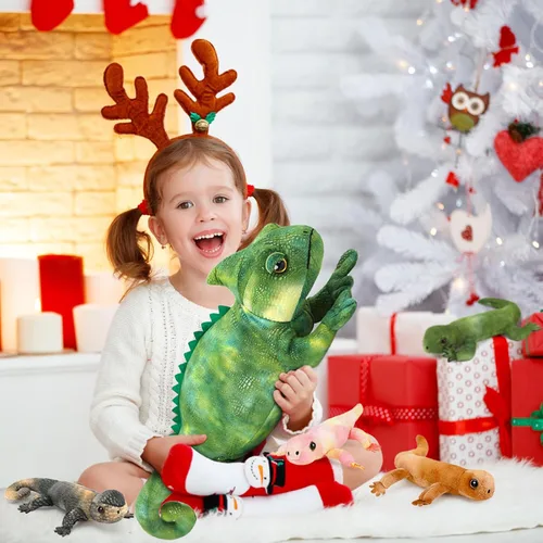 Miniatura 7 de MorisMos - Animales de peluche de lagarto, mamá camaleón gigante de 27 pulgadas con 4 lagartos bebés, juguetes para niños y niñas, mamá iguana
