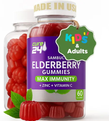 Sambucus - Gomitas de saúco + vitamina C + zinc para niños y adultos, apoyo inmunológico X3, sabores naturales + ingredientes, veganas, sin OMG,