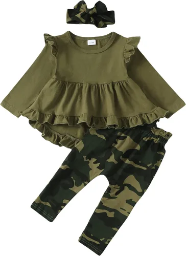 Miniatura 119 de Kucnuzki Conjunto de ropa para bebé niña pequeña, camisa de manga con volantes, pantalón floral, ropa de otoño e invierno para niña