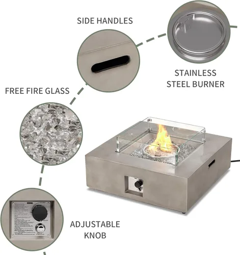 Miniatura 3 de COSIEST Mesa cuadrada para fogata de propano para exteriores, base de maceta de piedra sintética gris de 35 pulgadas, quemador de acero inoxidable