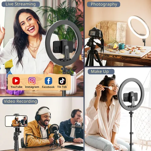 Miniatura 6 de UBeesize - Anillo de luz para selfies de 12" con soporte de trípode extensible de 62" y control remoto, luz LED circular con soporte para teléfono