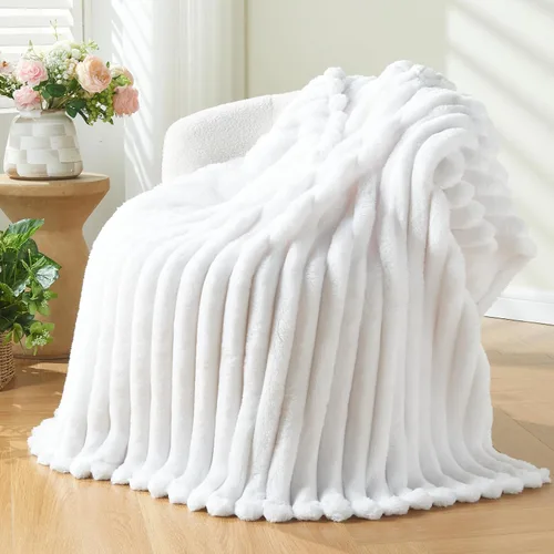 Miniatura 90 de NEWCOSPLAY Manta de Tiro Súper Suave Aqua Franela Sedosa Premium Forro Polar Jacquard Acanalado 3D Ligero Manta de Cama Uso en Todas las Estaciones