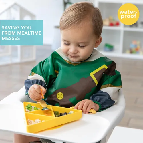 Miniatura 2 de Bumkins Babero con mangas para niña o niño, bebé y niño pequeño para 6-24 meses, imprescindible para comer, alimentar, suministros de destete J2