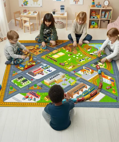 Miniatura 9 de KC Cubs 8x10 Mapa de Estados Unidos de EE. UU. Alfombra de Coches de Juguete para Carretera – Alfombra de Juego Educativa para Niños, Pequeñines