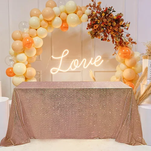 Miniatura 4 de Fitable Mantel de lentejuelas color oro rosa para fiestas, 60x84 pulgadas, mantel rectangular con purpurina brillante para boda, baby shower