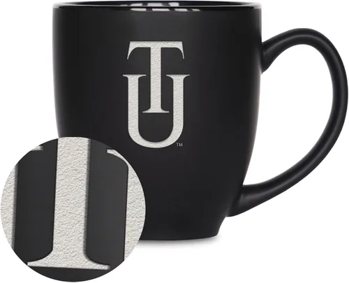 Miniatura 339 de Rico Industries - Taza de cerámica mate negra con grabado láser estándar de 15oz para NCAA (escuelas T & U) - Para bebidas calientes o frías
