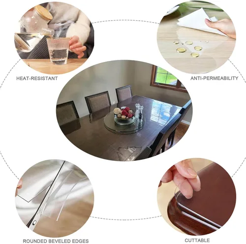 Miniatura 2 de Protector de PVC para mesa de comedor, manteles transparentes para mesas rectangulares, tapete protector impermeable de vinilo, vidrio suave