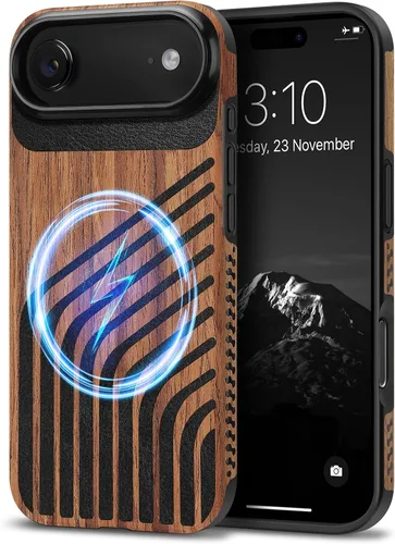 Miniatura 42 de TENDLIN Compatible con iPhone 17 Pro Max Funda de madera con textura de fibra de carbono Diseño de cuero híbrido delgado (negro)