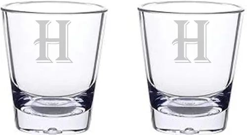 Miniatura 8 de Juego de 2 vasos de chupito con letras de monograma de 1.5 oz (B)