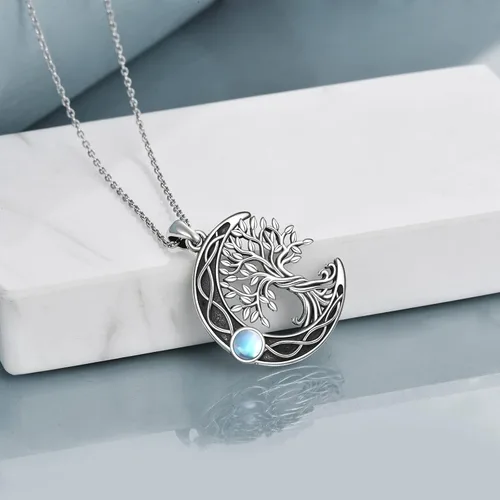 Miniatura 53 de ONEFINITY Collar de plata de ley 925 con diseño de árbol de la vida con colgante de nudo celta de concha de abulón para mujer