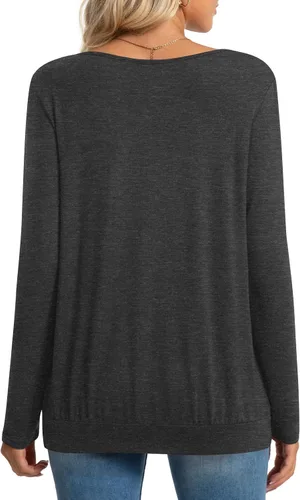 Miniatura 4 de Anymeet 2023 Women's Spring Fall Tunic Tops for Leggings Long Sleeve Casual Tshirt Pleated Loose Blouses