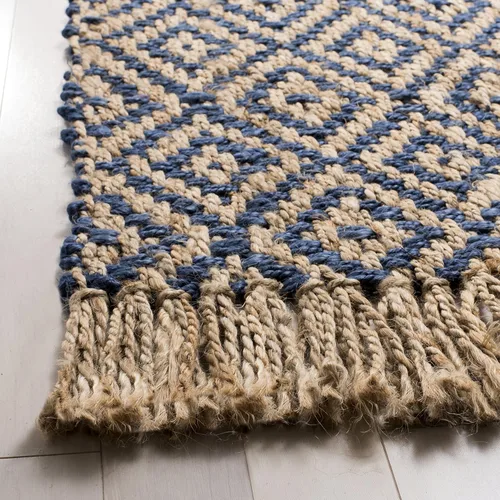 Miniatura 4 de SAFAVIEH Natural Fiber Collection - Alfombra decorativa, 2.3 x 4 pies, azul tropical y natural, yute bohemio con borlas de diamante, hecho a mano