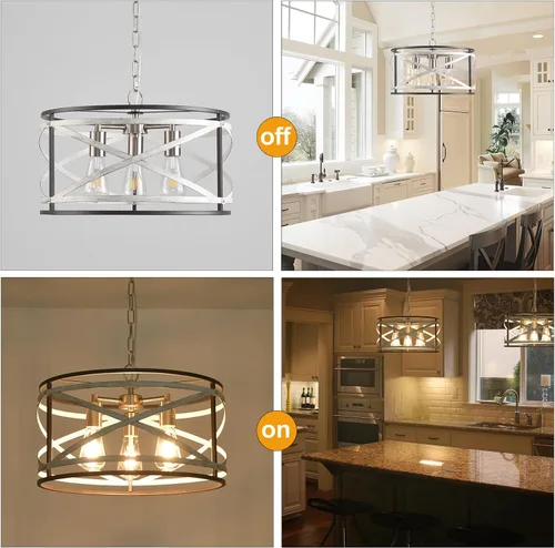 Miniatura 5 de Candelabros de granja para comedor, lámpara de metal de 3 luces, lámpara de araña rústica de 18.5 pulgadas, lámpara colgante para cocina, vestíbulo