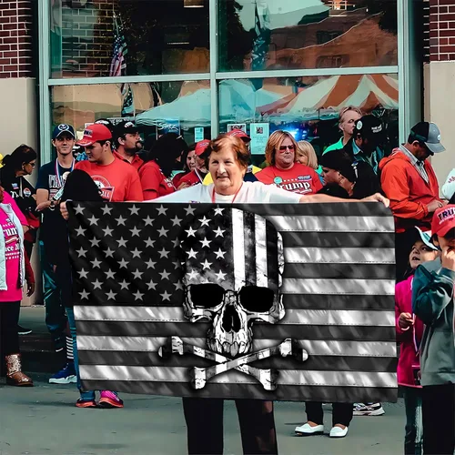 Miniatura 7 de Bandera de calavera pirata de 3 x 5 pies, divertidas banderas estadounidenses en blanco y negro y bandera de barco con huesos cruzados para Bandera