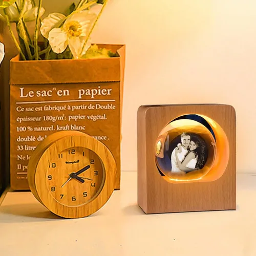 Miniatura 6 de Lámpara de noche personalizada de foto 3D en cristal – Bola de foto de vidrio personalizada con grabado de imagen 3D personalizada, base de madera